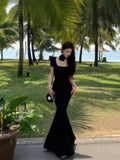 Hepburn French Temperament Summer New Folds Pure Desire To Pack Short-Sleeved Ass Fishtail Dress Hanging Long Dress