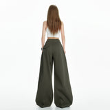 New Lazy Trend Brand Design Army Green Leisure Pants Women Summer High-Waist Loose Broad Leg Pants Drag Floor Trousers