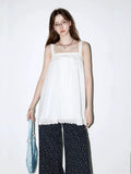Vintage Holiday Style Lace Blouse Women Summer Pure Desire To Relax Simple Sleeveless Shoulder Sling Skirt