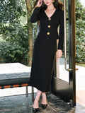 Luxury Shiny Silk Mordell Double-Sided Knitting | Irregular Metal Buckle Body V-Neck Knitting Set