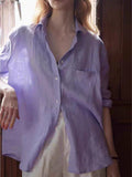 2026SS High-End 100 Natural Sand Wash Linen Taro Purple Long-Sleeved Shirt
