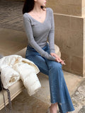 Girls In Wool Group V-Neck Knitted Sweater / Height Waist Skirt Lazy Daily Commute