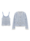 26 Small Fragrant Breeze Early Spring Double Light Line Knitted Cardigan Women's Sweater Jacket Sling Vest