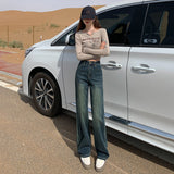 Early Autumn Straight Trousers Jeans Women's Elastic High Waist Thin Fashion Water Wash Black Smoke Tube Trousers Slim Splendlish Spandex