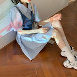 Korean Version Of The College Wind Denim Sling Vest Design Sense Niche Wearing Shirt Dress Two Sets Of Women's Summer
