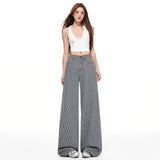 & Vintage | Striped Fabric | Loose Straight-Legged Jeans Women Striped Blue Trousers