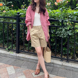 French Loose-In-Sense Shirt Thin-Sting Loose Sun-Sample Nes Blue Shirt Cotton Linen Woman