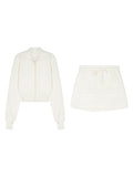 Casual Relaxation Feeling Old Money Style Sports Set Short White Zipper Knitting Jacket Coat Half-Dressed Woman
