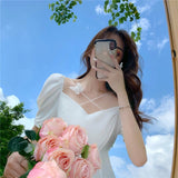 French First Love White Dress Fairy Super Fairy Sen Tied Waist Thin Square Dress Gentle Temperament Dress Summer