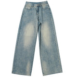 High Street Retro Broad-Legged Trousers Babes Loose Hanging Feeling Worn Mop Cowgirl Trousers Lengthy Denim Cotton