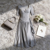 French Pure Lusty Gray Kinesi Dress Women's Summer 2026 New Temperament Waist Skirt