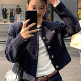 Small Scented Coat Short Model 2025 Long Sleeve Retro Autumn Temperament Round Neck New French Tibetan-Haid Roll Top Lady