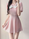 2026 New Navy Collar Skirt Female Fat Sister French Fairy Short Sleeve Long Skirt Swimsuit