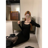 Black Fishtail Dress Woman Autumn Slimming Thin Ass Dress French Niche Design Beautiful Mesh Dress