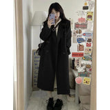 Double Buckle Black Hair This Coat Female Hepburn Wind This Coat Small Autumn Winter New Korean Retro Trend