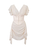 Change The Fish Bone Dress Dress Body V Collar Dress Piled Ears Floating Skirt