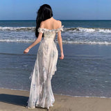Seaside Holiday Sling Skirt French Lotus Leaf Side Beach Dress Atmosphere Long Dress Flowing Fairy