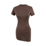 Pure Want To Open The Fork Irregular Short-Sleeved T-Shirt Girls Summer Chic Long Yoga Tops Appear Thin Sportswear