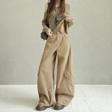 Autumn New Green Loose Broad-Legged Trousers Women High-Waist Casual Trousers Lengthened Thin