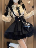 Large-Size College Wind Back Belt Bow Strap Girl Autumn And Winter Pure Want Sweet Doll Shirt Two Sets