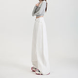 2025 Three Anti-Sky Silk Cotton Pure White Loose Broad Leg Pants Functional Jeans Simple Thin Anti-Oil Pollution