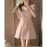Korean Small Fragrant Elegant Temperament Flower That Rounded Short-Sleeved Dress Summer French Thin A-Word Skirt