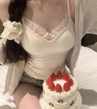 780# Human Cotton Hair Wool French Pure Lust Lace Splicing Sling Sling Vest With Chest Cushion Inside The Warm Top