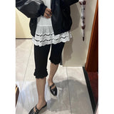 Korean Ins Girl Lace Lotus Side High Waist Bottom Five Trousers Comfortable Elastic Super-Spiles Pants 2 Colors