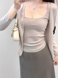 Autumn Smart Style Set Knitted Long Sleeve Open Shirt Two Sets Of Solid Color Sling Sweater Wool Knitted Skirt