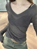 Pure Desire Low-Collar Micro-Permeable Sunscreen Hooded Women's Spring And Summer New High-End Sense V-Neck Knitted T-Shirt Thin Top Repair