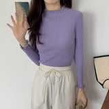Side Half-High Collar Wood Ear In A Sweater With Knitted Bottom Shirt Women's Autumn And Winter 2025 New Top Women's Clothing