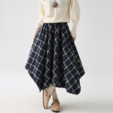 Maillard Curry Lattice Skirt Irregular High-Waist A-Word Umbrella Skirt Retro Style Shaded Thin