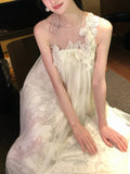 Light Luxury Net Yarn Sleeveless Three-Dimensional Flower Dress Or Blouse Half Dress Set