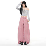 Street Hottie Broad Leg Trousers Design High Street Hanging Jeans Women Trousers Plus Pink Trousers