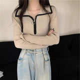 Sensing Color Half Zippered Sweater Women's Autumn And Winter Dongguan Dalang Bottom Slim Slim Thin Knitted Shirt Top Women's Clothing