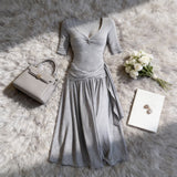 French Pure Lusty Gray Kinesi Dress Women's Summer 2026 New Temperament Waist Skirt