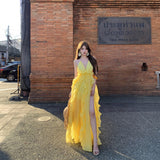 Tyrand Chiang Mai Seaside Resort Style Photo Famous Temperament Hanging Neck Dopamine Yellow Back Dress Dress
