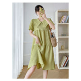Summer Pregnant Women's Dress Fashion Large-Size Short Sleeve Long Over The Knee Cover Small Fresh Loose Temperament Korean Version Sweet