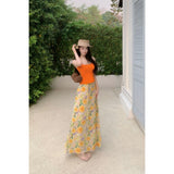 Yunnan Thailand Seaside Wearing A Holiday Suit Female Pure Desire Hottie Sling Vest Top High Waist Broken Flower Skirt