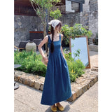 Blue Mist Love French Denim Dress Women's Summer Niche Design Feel Waist Temperament Sling Skirt