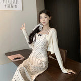 Fresh And Sweet Bolo Bow Wearing A Sling Dress Women's New Summer Sunscreen Cardigan Two Sets