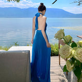 2025 French Goddess Exquisite Sexy Flowing High-End Temperament Seaside Holiday Wind Hanging Neck Dress