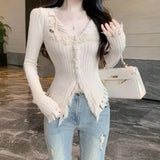 Pure Lusty Design Hairy V-Neck Sweater Women's Autumn And Winter New Slim Thin Niche Cardigan Top