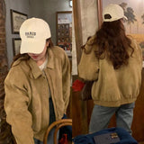 Korean Chic Autumn And Winter Vintage Maillard Loose Deer-Skin Velvet Collar Zippered Baseball Suit Handsome Locomotive Suit