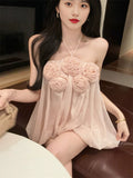 French Temperament New Pure Sexual Sexy Three-Dimensional Flower Design Bras Hanging Neck Vest Sweet Slings Women