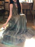 High-End Holiday Tulle Hanging Neck Sling Dress Women Summer Vest Long Skirt