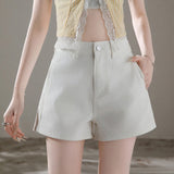 Simple Solid Color Casual Denim Shorts Women 2026 Summer New High-Waisted Wide-Legged Shorts White Light Kaqi