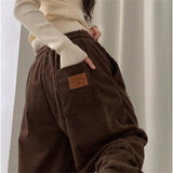 Korean Version Of Loose Waist Casual Retro Wind Breeze Velvet Loose Casual Trousers Women's Pocket Languid Languid Trousers
