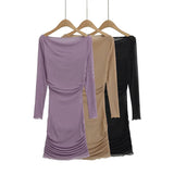 Pure Lusty Sexy Shoulder Long-Sleeved Net Dress Women's Summer New Waist Thin Perspective Ass Short Skirt