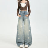 2025 Autumn Retro Star Print Wide-Legged Jeans Women Loose Straight Barrel Thin Design Trousers